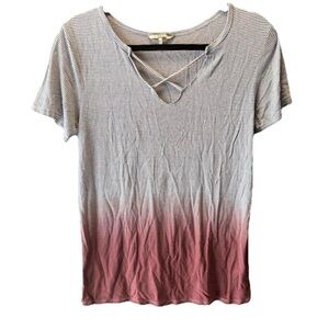 BKE Ombre Striped Criss Cross Neck Tee | Size Small